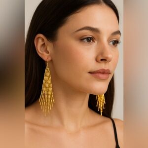 Hand Crafted Gold Fringe Dangle Earrings